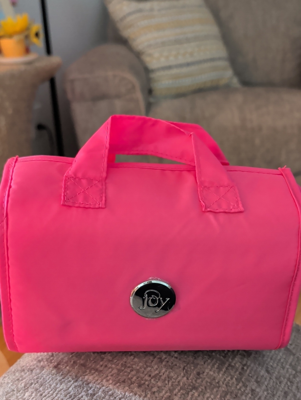 Joy Mangano Bright Pink Small Cosmetic Travel Bag